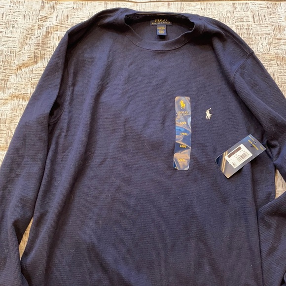 NWT Polo Ralph Lauren Navy Long Sleeve Waffle Top - Picture 1 of 5